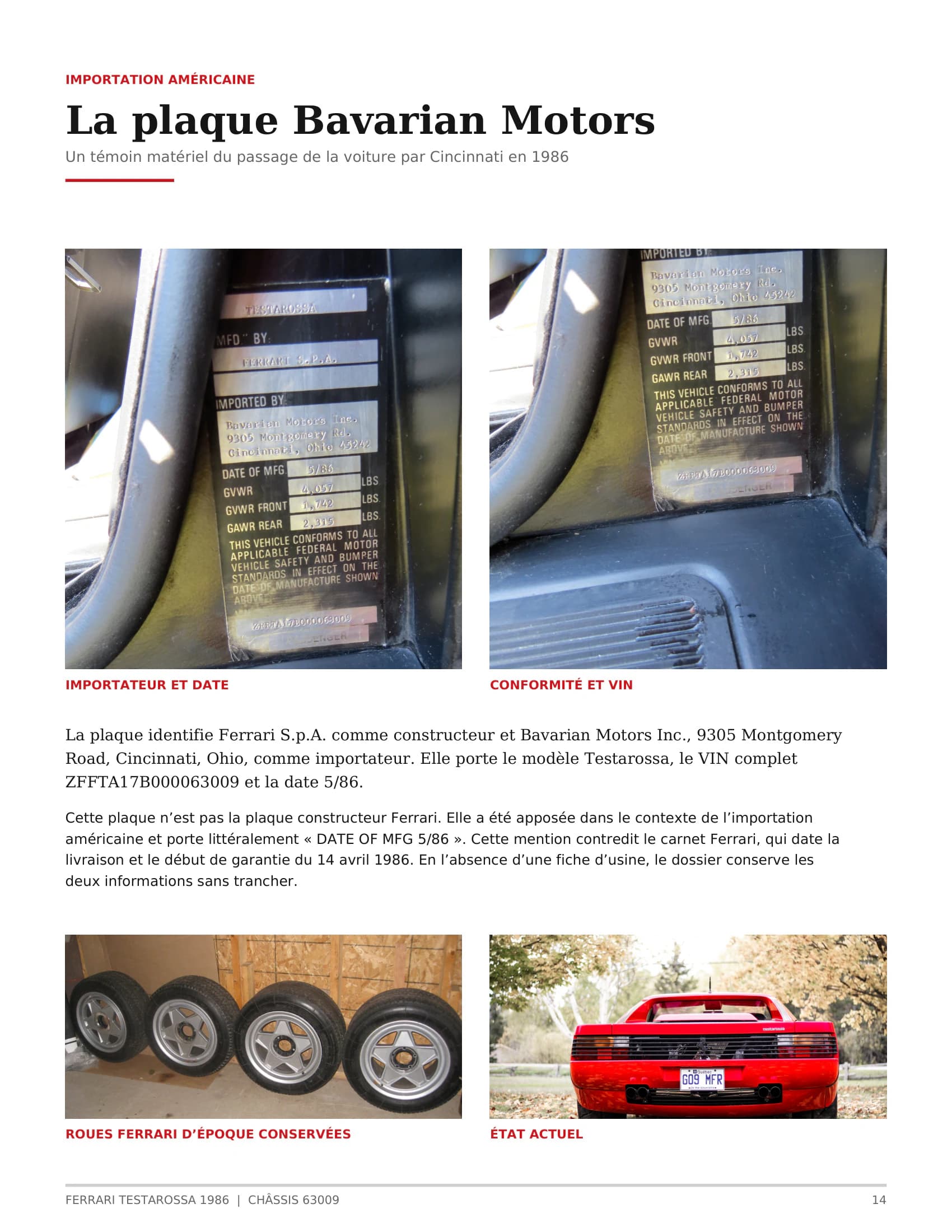 1986 Ferrari Testarossa — Numbers & documentation 14